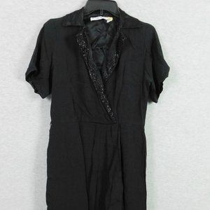 Vintage St. Gillian by Key Unger Women Dress 6 Black Beaded Short Sleeve